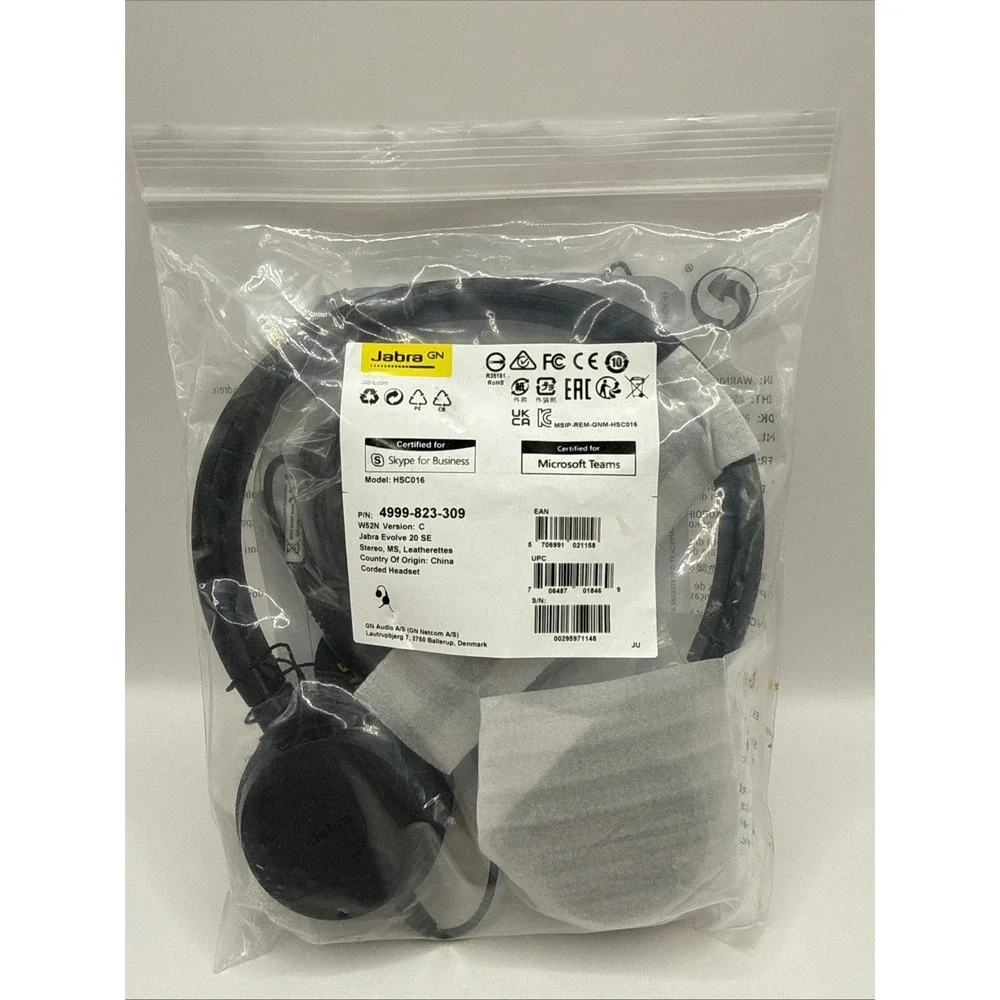 Jabra Evolve 20 SE: Dual Upgraded Earpiece Full Headset w/ Boom‎ Mic (HSC016)